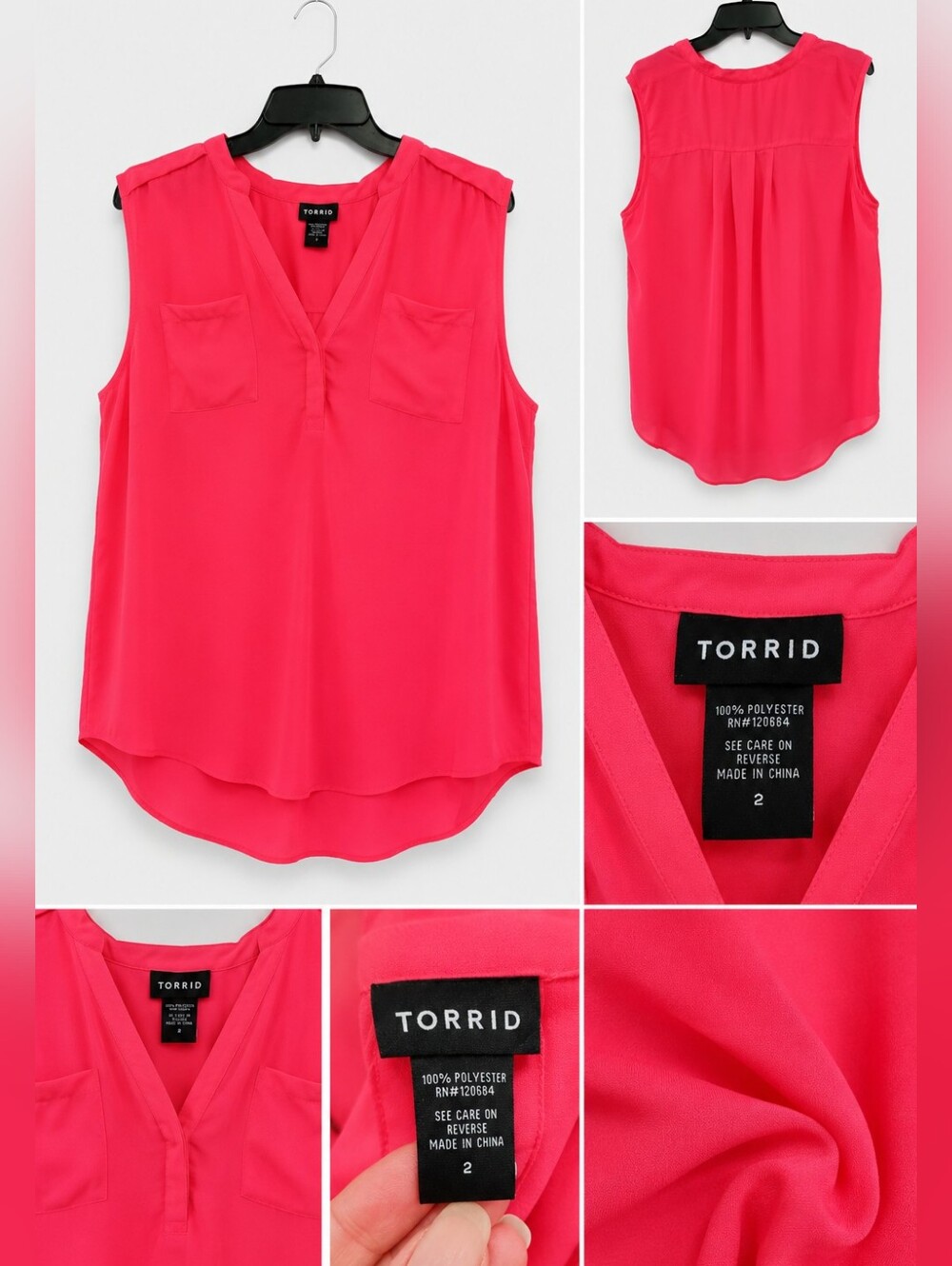 Torrid Size 2 Pink Sleeveless Blouse Women's Plus Size Chiffon Hi Low Tunic Top